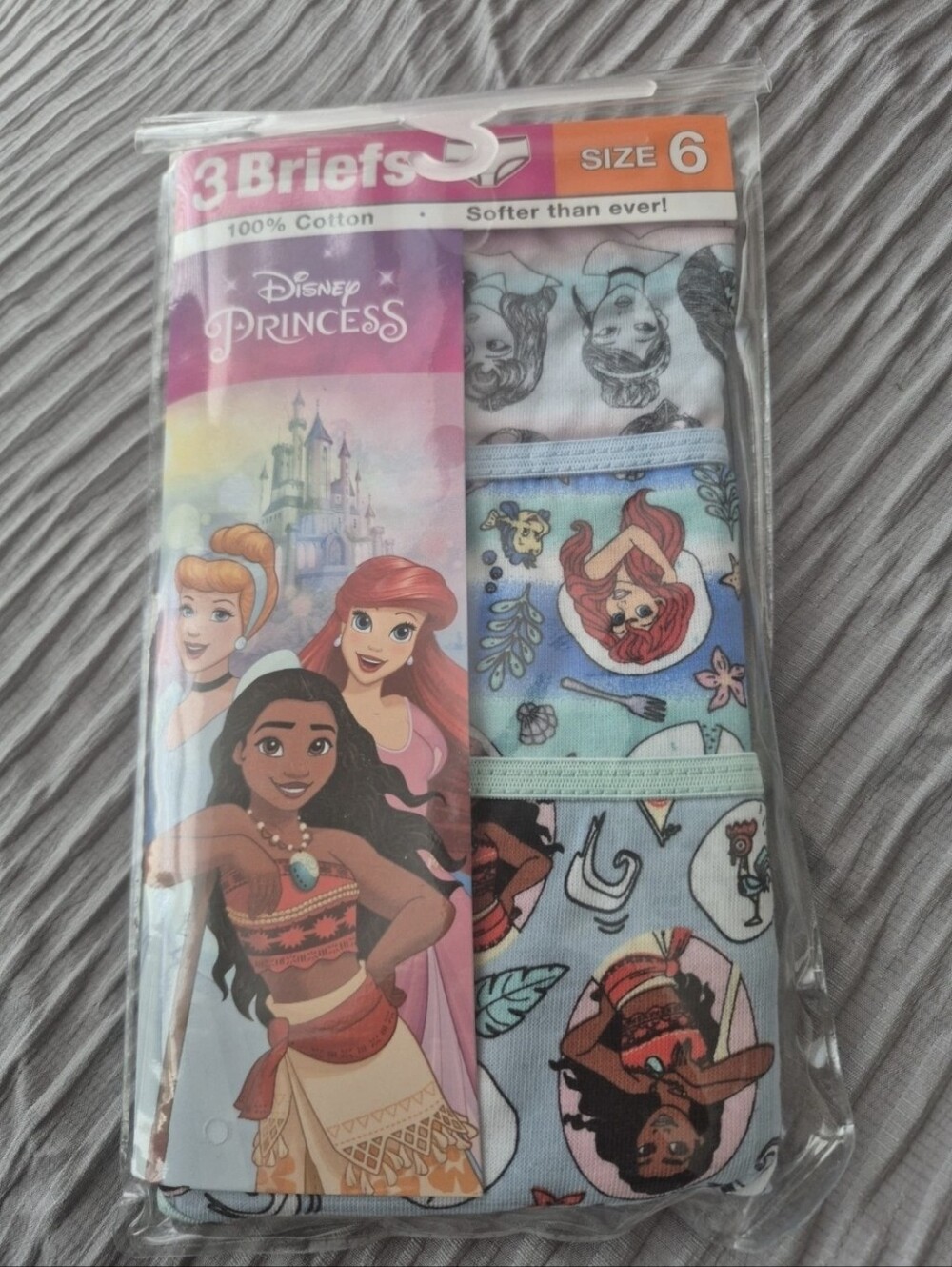 Disney Princess Girls' Briefs 3-Pack Size 6 Multicolor